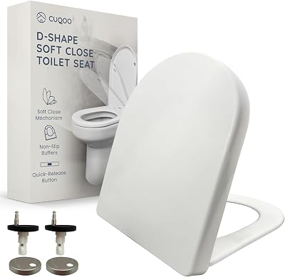 CUQOO Soft Close Toilet Seat D Shape with Adjustable Hinges