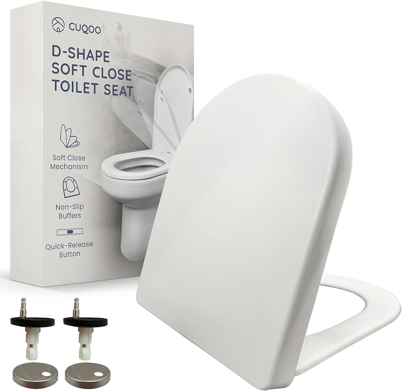CUQOO Soft Close Toilet Seat D Shape with Adjustable Hinges