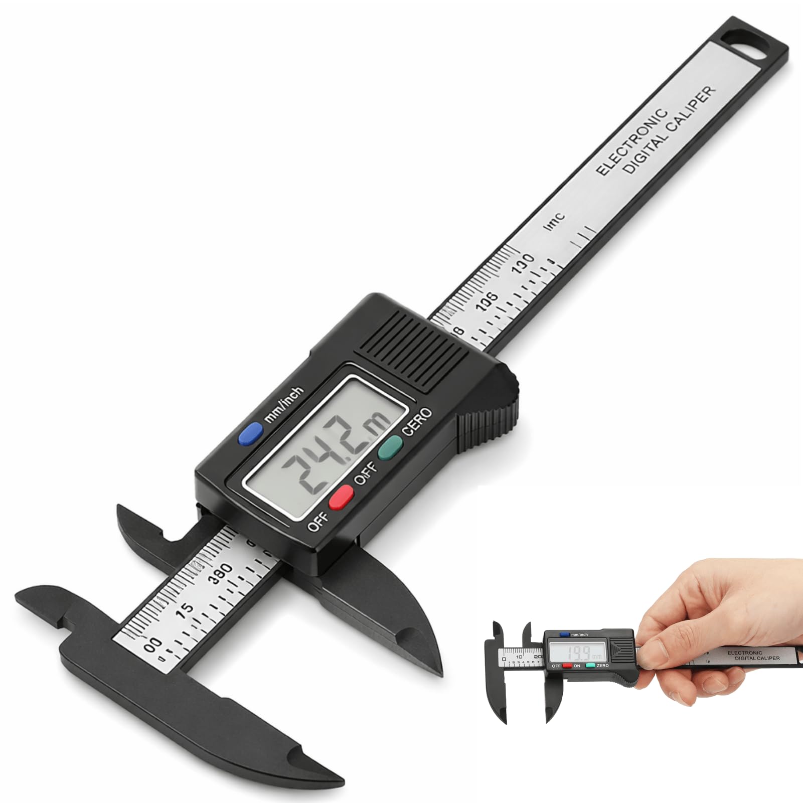 Oumefar 4 Inch Electronic Digital Caliper Digital Measuring Ruler, Calipers Measuring Tool, 0-100mm Measuring Range Large LCD Display Measuring Tool