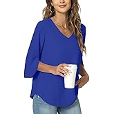 TAOHUADAO Womens 2026 Summer 3/4 Sleeve Tunic Tops Chiffon Work Blouse V-Neck Dressy Casual Shirt