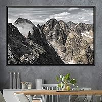 Framed Canvas Wall Art Mountainscape Aerial Dramatic Landscape Mountain Top Multicolor Photography Realism Rustic Warm - 16x24 inches