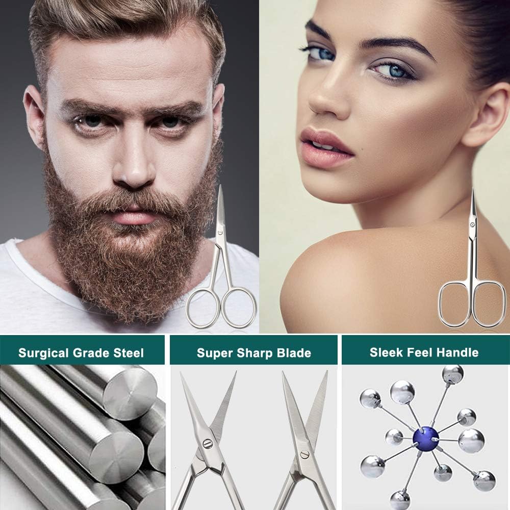 BEZOX Small Scissors 2 PCS Set - Nail Cuticle Scissors/Manicure Scissors Kit - Straight and Curved Blade Scissor for Beard/Mustache, Nose Hair, Ear Hair, Eyebrow and Eyelashes Cutting: Home Improvement