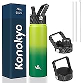 Konokyo 22oz Stainless Steel Bottles with 3 Lids Sport Insulated Water Bottle,Bamboo Grove