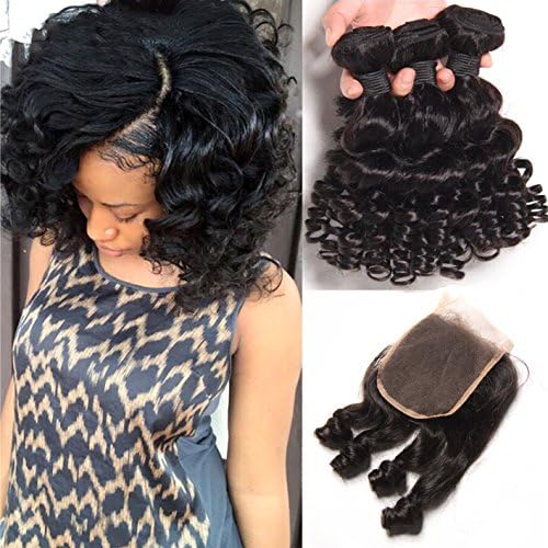 Hairitory Hair Top 8a Grade Brazilian Aunty Fumi Hair 4 Bundles With Closure Brazilian Bouncy Curly Human Hair Weaves With Closure Egg Curls (16 with 18 20 22)
