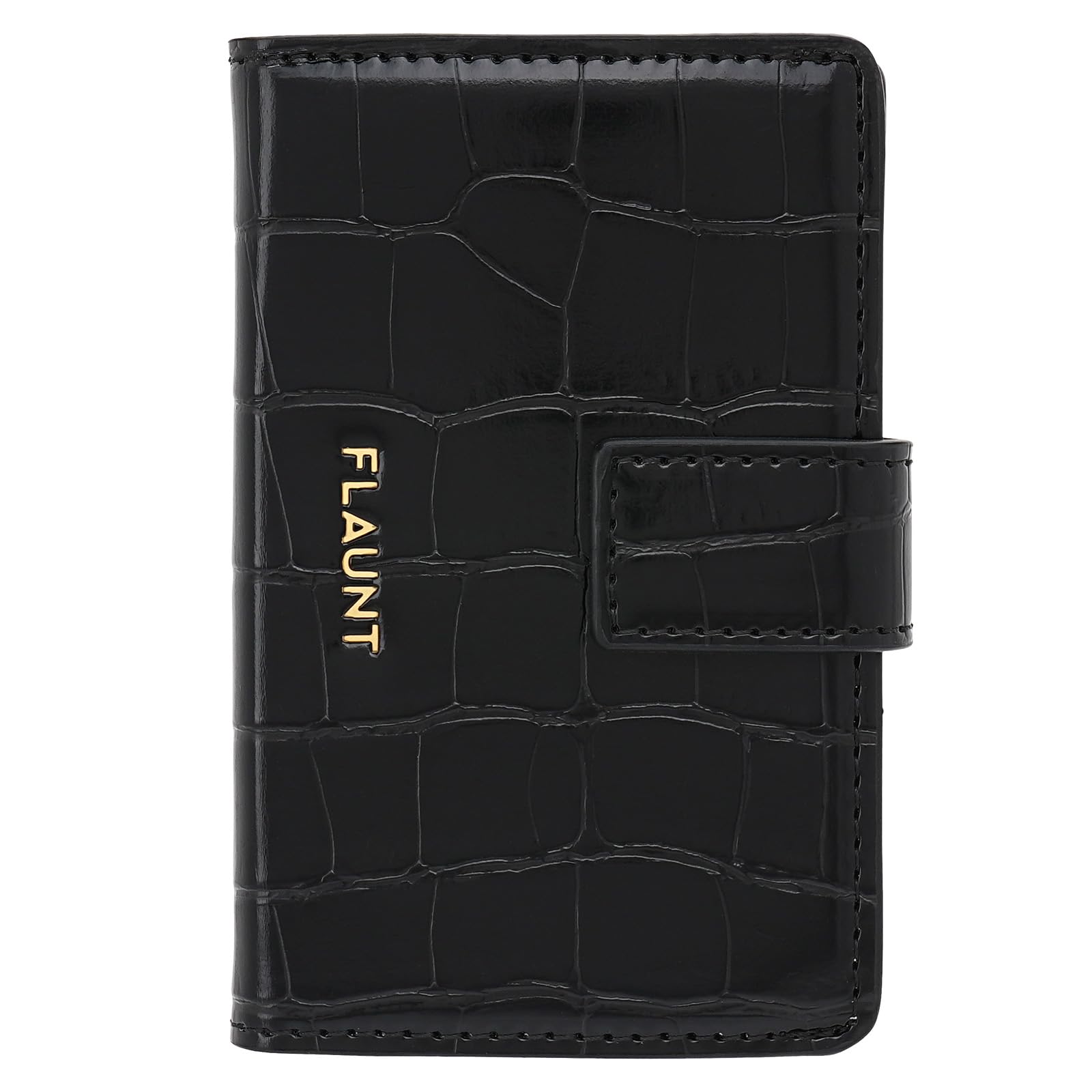 FLAUNT MagSafe Phone Wallet/Card Holder - Crocodile Faux Leather - Compatible with MagSafe Phone Case or Cover - Easily Snap On and Off - Holds Up To 4 Cards, ID, and Cash - Black