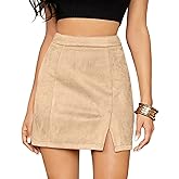 Mulisky Skirts for Women, Faux Suede High Waist Side Split Zipper Mini Skirts