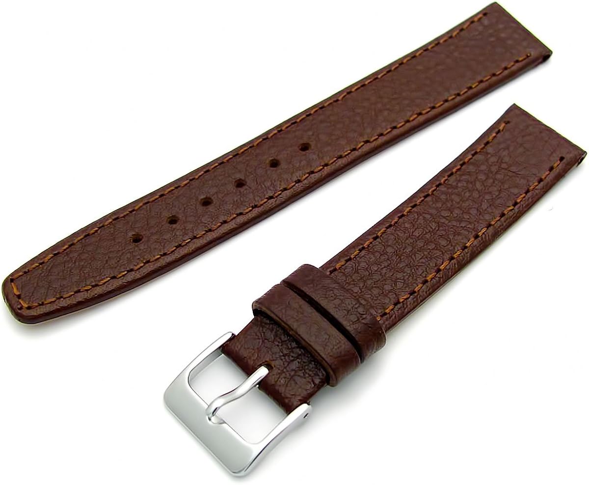 Genuine Leather Watch Strap Odd Sizes 15mm Brown with Chrome (Silver