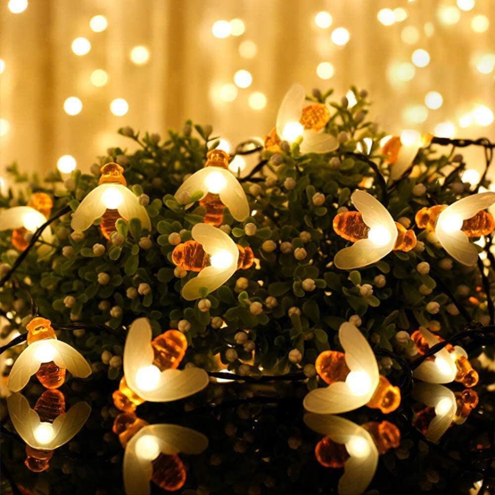 BOLWEO Solar String Lights Ourdoor, 30 LED Waterproof Honeybee Solar Powered Garden Fairy Lights for Outdoor, Garden, Terrace, Pathway, Party, Fence Decoration (Warm White)