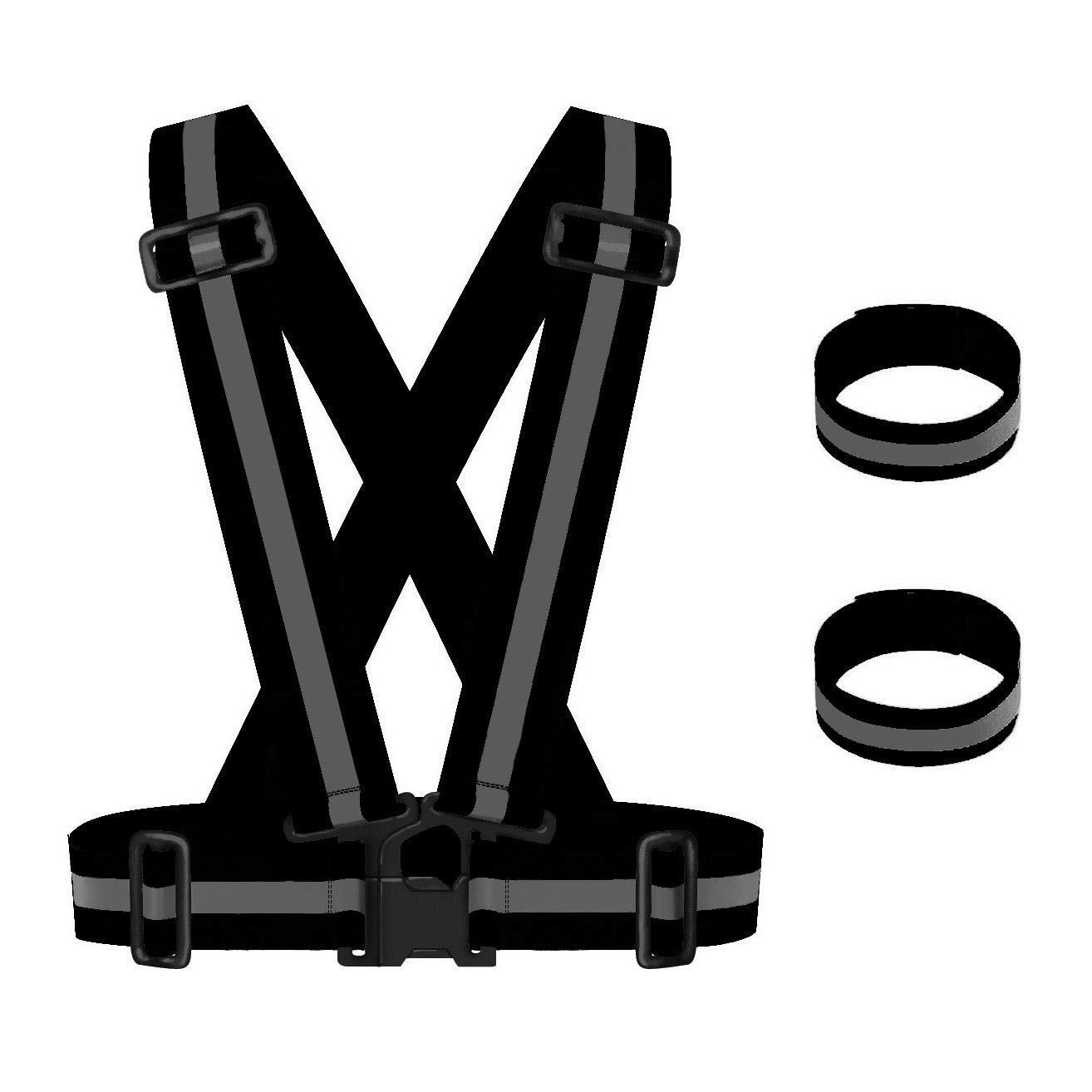 Maotrade 1pcs High Vis Vest Adjustable Kids High Visibility Vest Elasticity Reflective Vest and 2pcs Reflective Armbands for childrens, Women,Mens,Adults,Running,Motorbike,Cyclists