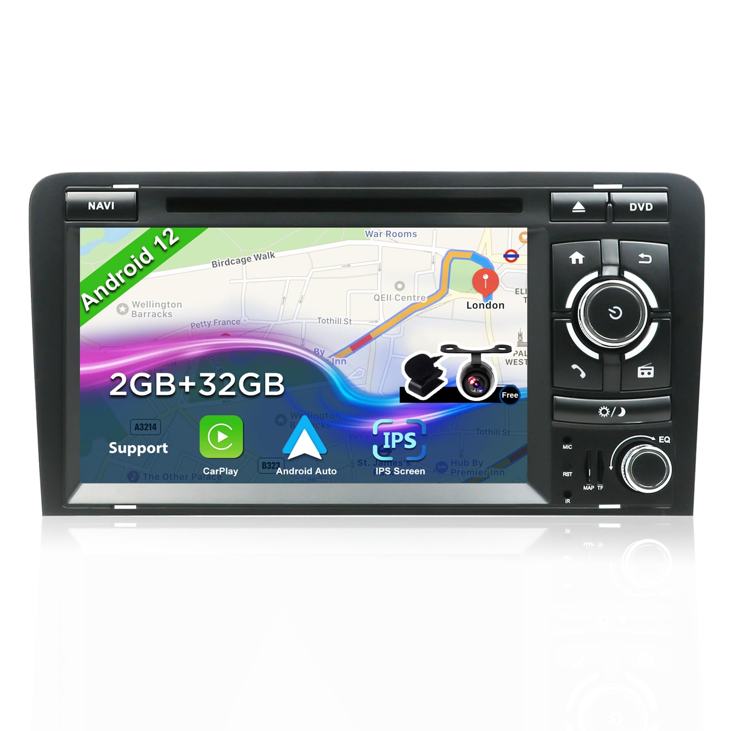 JOYX Android 10 Double Din Car Stereo Head unit Fit for Audi A3 (2003-2011) Navigation | HD 7 inch 2G+32G | Free Backup Camera & Canbus | Support GPS WiFi 4G BT5.0 Steering Wheel Google DAB+ Carplay