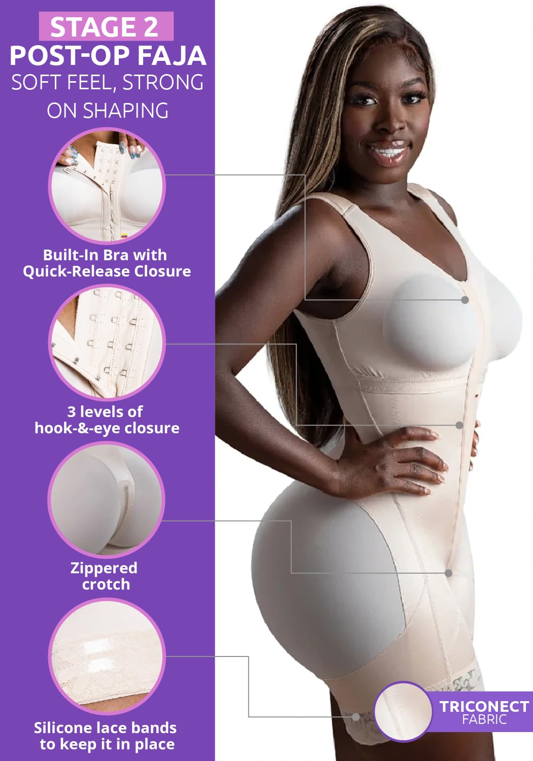 Snatched Body Stage 2 Faja with Bra | Best Body Faja Post-Op & Everyday Shapewear | Fajas Colombianas Moldeadoras