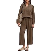 Imily Bela Womens 2 Piece Outfits Sweatsuit Long Sleeve Lapel V Neck Shirt and Wide Leg Pants 2025 Fall Trendy Tracksuit