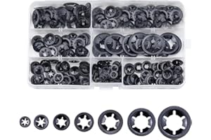 Beenlen 280 PCS Internal Tooth Star-Lock Washers, Push On Speed Clips Fasteners Assortment Kit Black Quick Speed Locking Wash