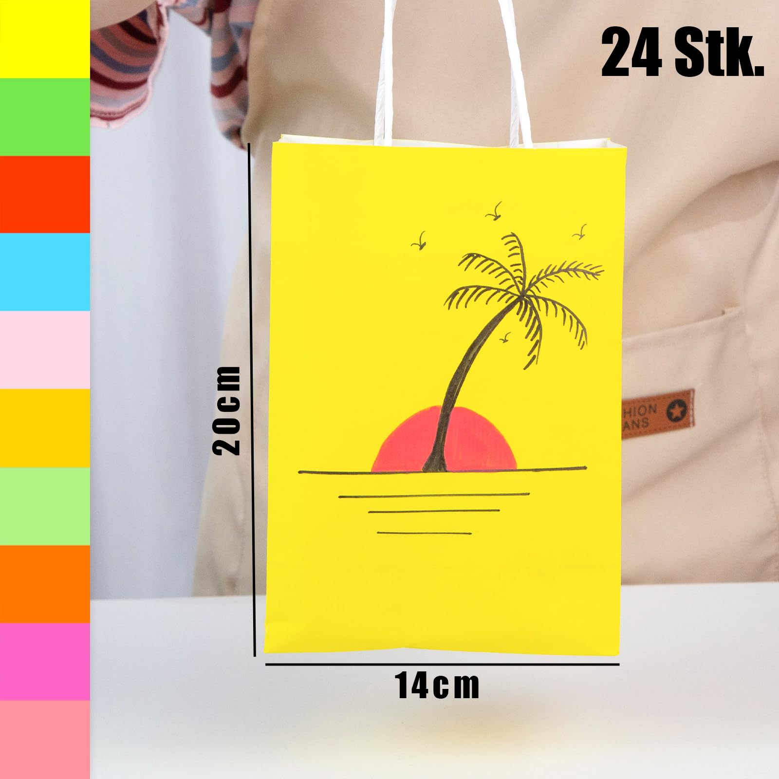 Koogel 40 Stück Papiertüten, Bunte Geschenktüten Kraftpapiertüten mit Henkel, Geschenktaschen für Einkaufen Hochzeiten Verpackungen Kindergeburtstag