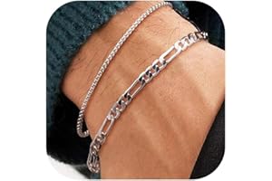 Moodear Silver Figaro & Snake Box Bracelets, 2mm/3mm/5mm Cuban Chain, 6.5/7/7.5/8/8.5/9 Inch, Unisex Jewelry, Men's Gift, Zinc, Lobster Claw Clasp, Men's Bracelet