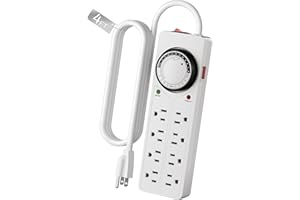 BN-LINK 8 Outlet Surge Protector with Mechanical Timer (4 Outlets Timed, 4 Outlets Always On) - White