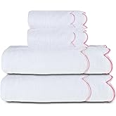 RRBXIA 4 Set 100% Cotton Bath Towels Set 2 Bath Towels 2 Hand Towels Embroidered Decorative Scalloped Towels Soft Cute Towel for Bathroom (Pink)