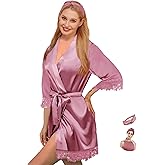 Silk Robes for Womens 2Pcs Satin Robe Kimonos Bridesmaid Bride Lace Bathrobes Sleepwear Bridal Silky Loungewear Wedding Robes