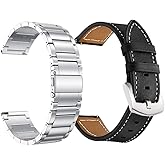 YEEJOK Vivoactive 6/5/3 Bands for Men Women, 20mm Watch Bands Replacement Metal + Leather Compatible for Garmin Venu/Venu Sq/Venu 2 Plus/Vivoactive 3 Music/Forerunner 645/245 Smartwatch-2 Pack
