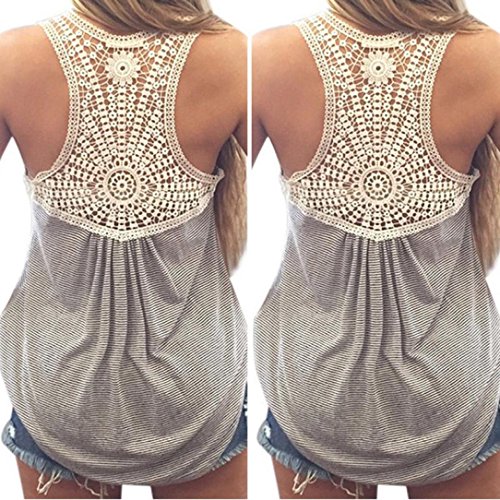Usstore Women Summer Lace Vest Top Crop Blouse Beach Tank Tops Tee Short TShirt (L)