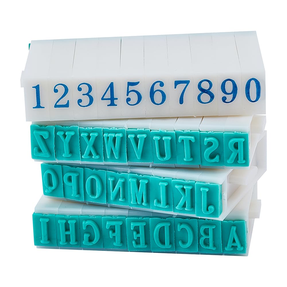 CHGCRAFT 2 Sets Plastic Detachable Stamp Endless Seal All Numbers A to Z Letters Stamps Endless Stamp Set Rectangle for Classroom Grading for Cards Tags Crafts Making White 5x7mm