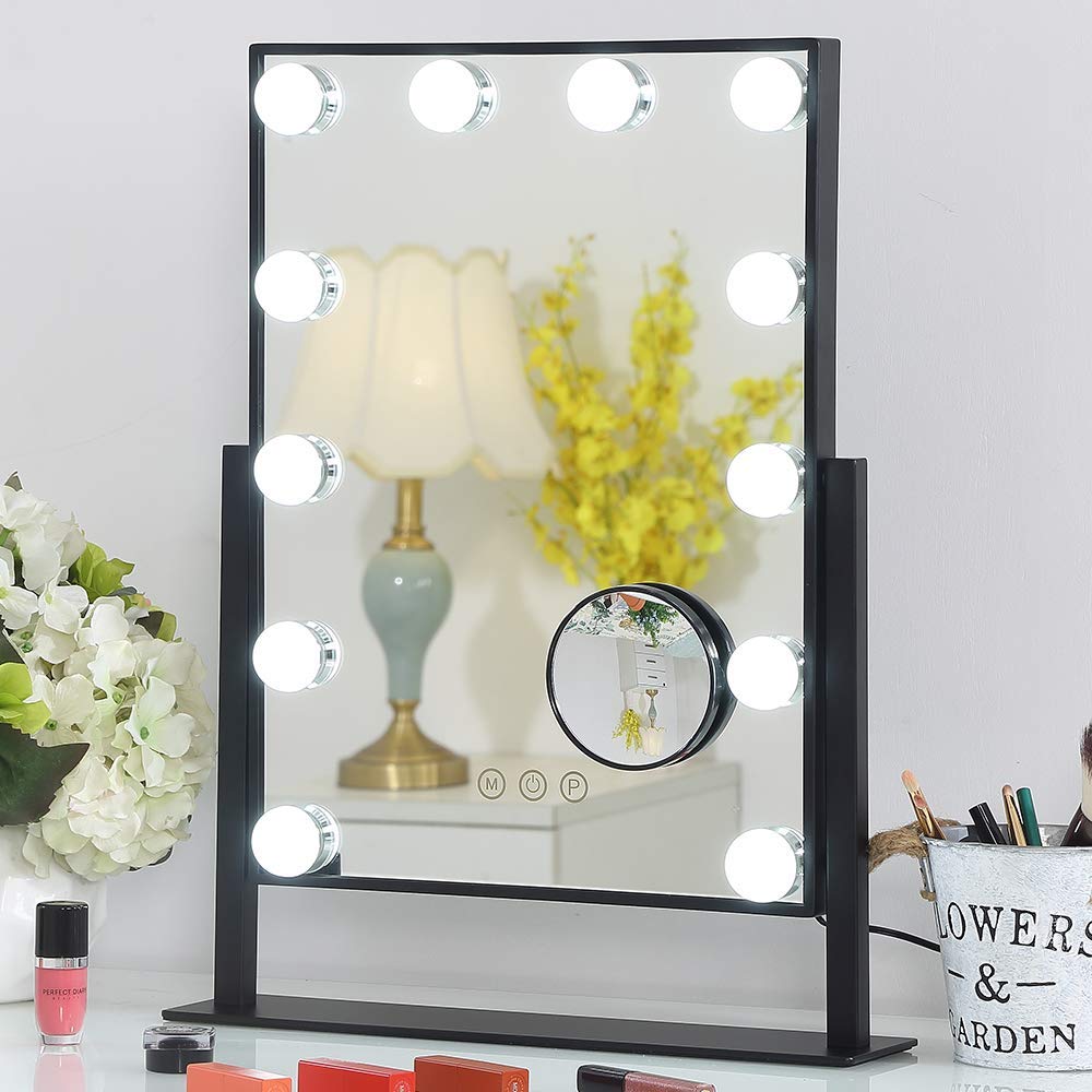 Amazon Com Hansong Large Hollywood Makeup Vanity Mirror With Lights Plug In Light Up Professional Mirror With Storage Removable 10x Magnification 3 Color Lighting Modes Cosmetic Mirror With 12 Dimmable Bulbs Beauty