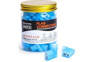 MEOWLIAN 110 PCS Flag Spade Terminals Female - Blue 16-14 AWG - Nylon Quick Disconnect Terminals Wire Connector - Right Angle - Car Automotive RV Camping Trailer Boat Crimp Insulated