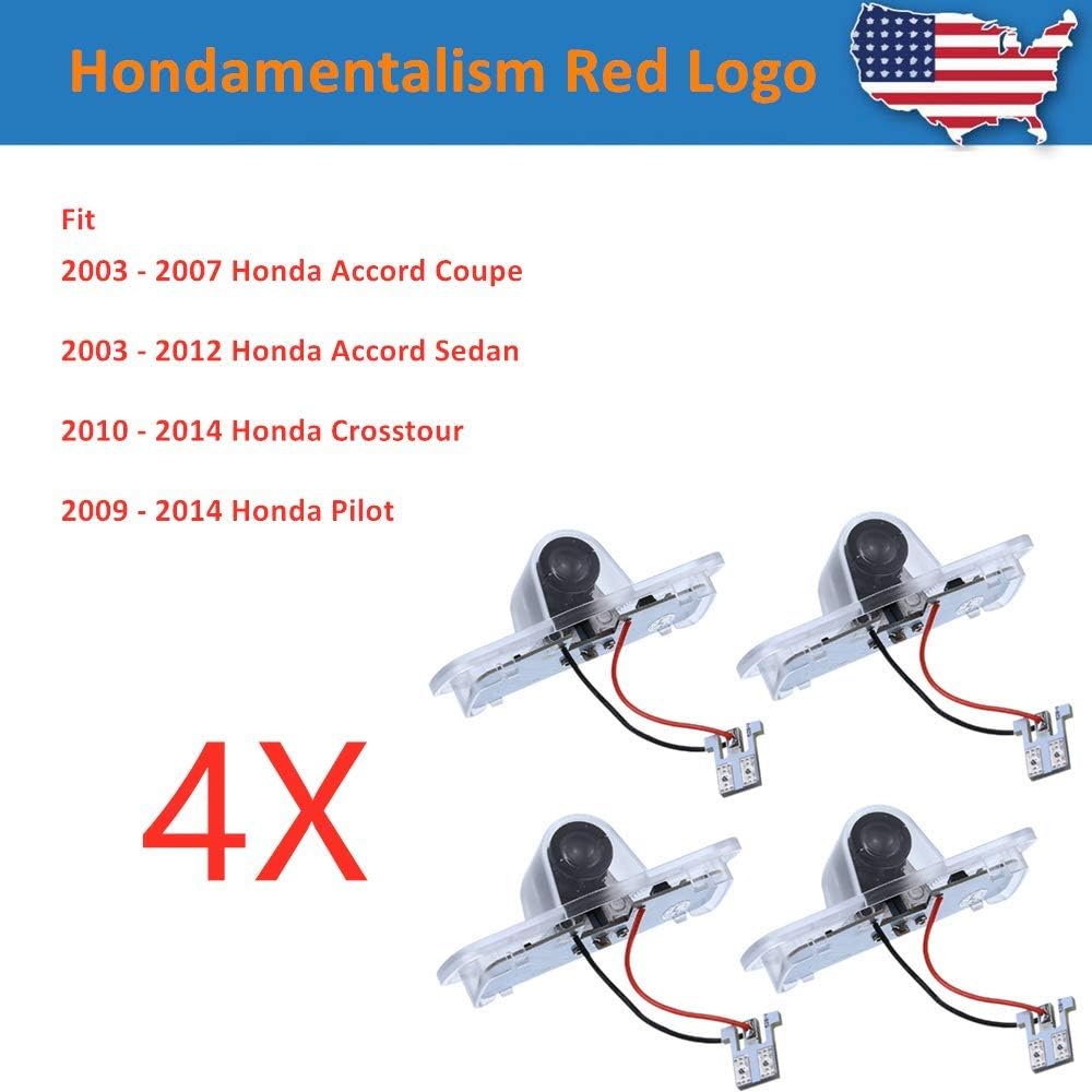 4X Ultra-Bright LED Ghost Shadow Lights Car Door Courtesy Lamps Honda Mentalism Red Logo Projector Replacement For Honda Accord/Pilot/Crosstour