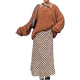 Milumia Women's Vintage Plaid Maxi Skirt High Waisted Tartan A Line Long Fall Skirts