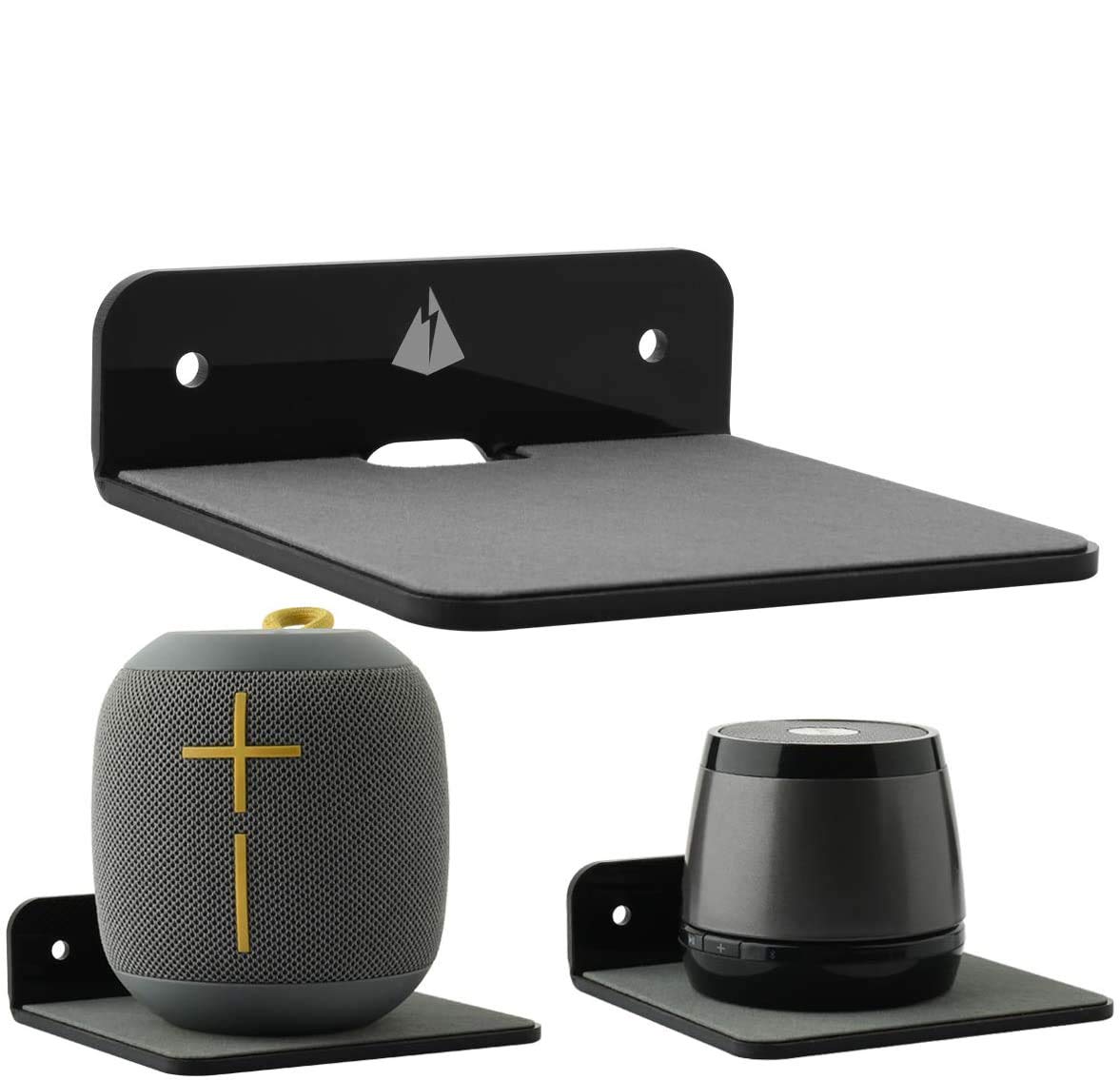 TXEsign Small Wall Shelf Speaker Stand, Mount for Webcam, Cell Phones, Mesh Router, Display Shelf Acrylic (Black)