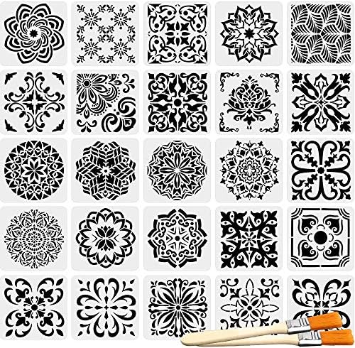 Jekkis 25 Pack Mandala Painting Stencil Drawing on Wood Tile Fabric Reusable Plastic Art Craft Template for DIY Craft Supplies