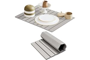 Stone Dish Drying Mat for Kitchen Counter, Collapsible Kitchen Dish Drying Mat, Absorbent Quick Dry Diatomaceous Earth