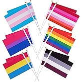 Whaline 60 Pack Pride Rainbow Stick Flags Progress Gay Pride Small Mini Flags Hand Held Transgender Asexual Bisexual Pansexual Lesbian Flag Progressive LGBTQ Party Parade Decorations, 6 Patterns