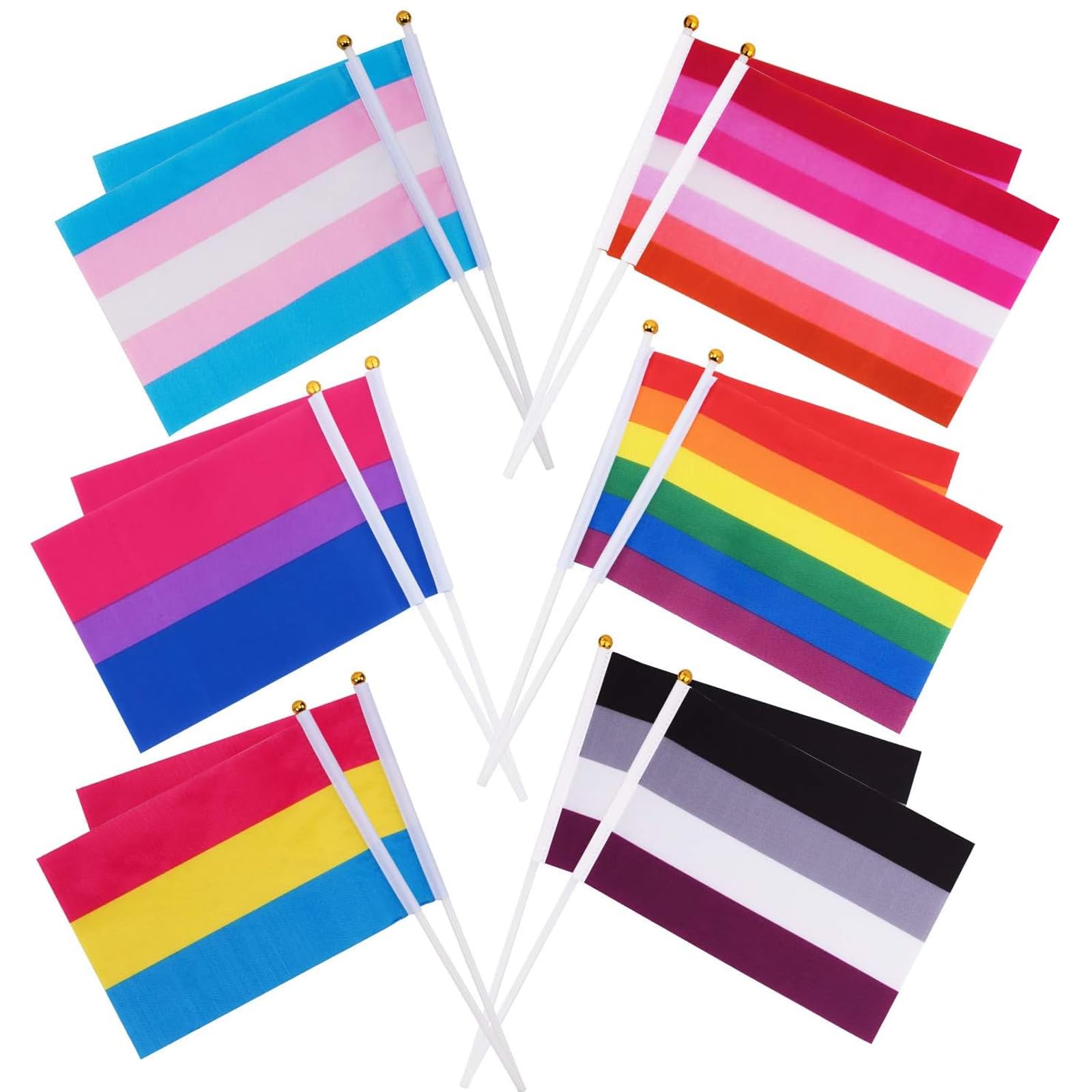 Whaline 60 Pack Pride Rainbow Stick Flags Progress Gay Pride Small Mini Flags Hand Held Transgender Asexual Bisexual Pansexual Lesbian Flag Progressive LGBTQ Party Parade Decorations, 6 Patterns