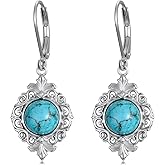 Reaii Natural Turquoise Filigree Earrings for Women 925 Sterling Silver Drop Dangle Earrings Elegant Genuine Turquoise Jewelry Gifts