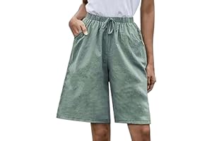 BINMER Women Summer Casual Shorts Elastic Waist Linen Shorts Loose Wide Leg Beach Shorts with Pocket Plus Size S-5XL