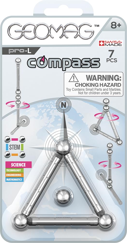 Geomag Pro L Compass Set of 7 Silver Components, Construction Kit for Children Ages 8 and Above — image 1