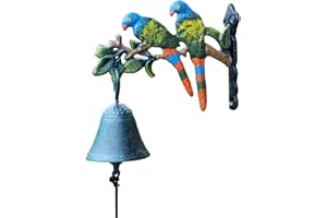 SLEERI Cast Iron Decorative Door Bell, Outside Door Decoration Hanging Hand Bell - Cast Iron Dinner Bell for Outside, Parrot, Small Size, Hanging Dinner Bell for Playhouse Outside, Decoration