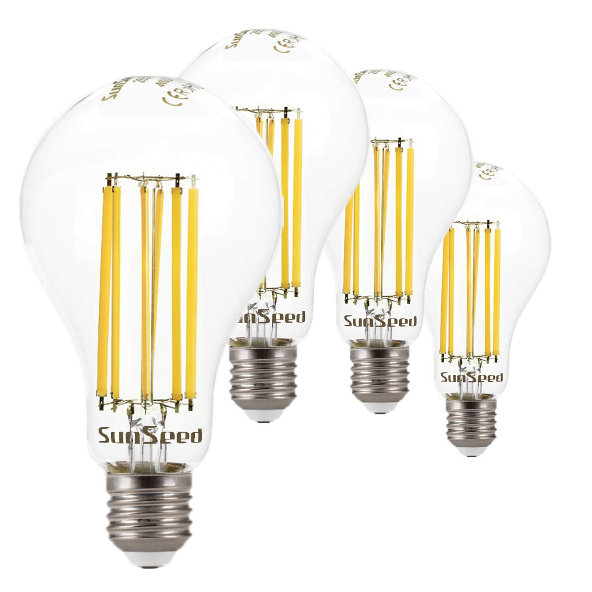 SUNSEED 4 X E27 16W (Equivalent to 142W) Sapphire Filament LED GLS Light Bulb A75 Neutral White 4000K