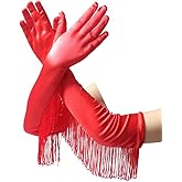 DINPREY Fringed Satin Gloves Long Opera Pageant Gloves Flapper Accessories