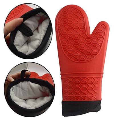 Red : Professional Silicone Oven Mitt -Thickened Extra Long Heat Resistant Anti Scald BBQ Kitchen Gloves With Soft Quilted Liner?Red?