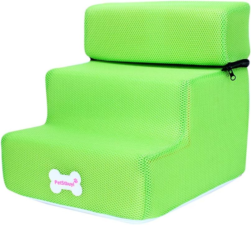 Ashui Pet Stairs 3 Steps Dog Stairs Mesh Foldable Washable Anti Slip Bottom Pet Bed Ladder Detachable Removable Dog Steps for Dogs