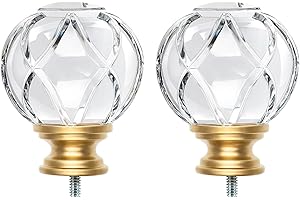 KAMANINA Crystal Netted Texture Replacement Finials for 1 or 7/8 Inch Curtain Rods, Gold Drapery Rod Finials with M6 Standard Screws, Set of 2