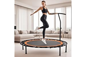 KIKIHUOSE 50” Foldable Mini Trampoline for Adults, 330 LBS Bungee Rebounder Trampoline Indoor/Outdoor with T Shape Adjustable Foam Handle, Stable, Quiet Exercise Workout Equipment for Home Gym