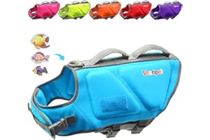 Sheripet Dog Life Jacket for Large Dogs, Dog Life Vest for Swimming with Three Fashion Fabric Patches，Dog Life Jacket with Reflective Stripes and Two Rescue Handle, Dog Flotation Vest, XL