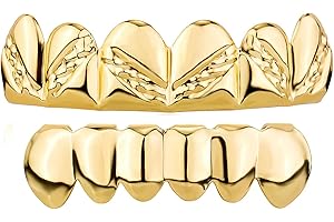 OYOGAA Grillz for Your Teeth, 18K Gold Plated Grillz for Men Hip Hop 6 Teeth Caps Grills For Women with Extra Molding Bars
