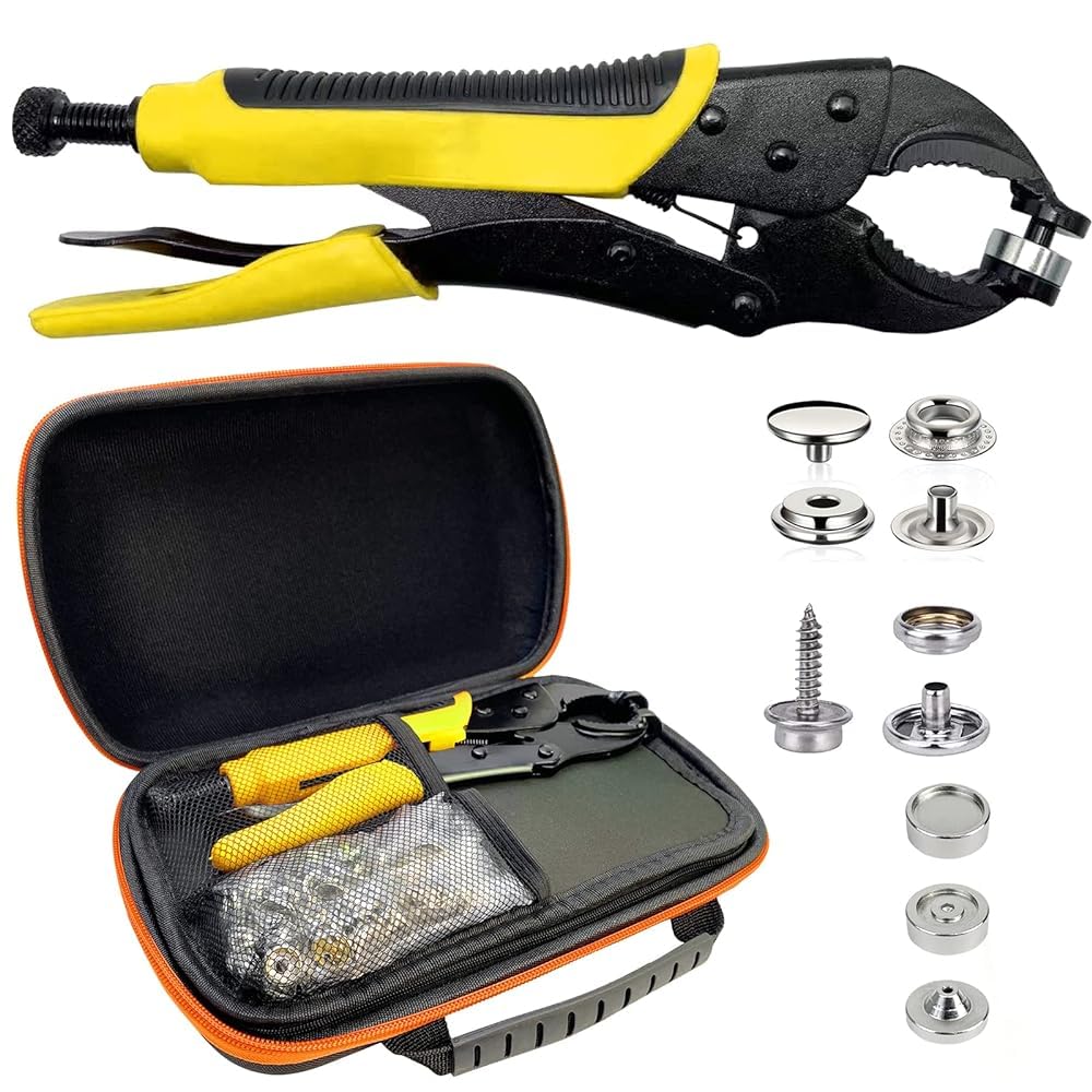 Heavy Duty Snap Fastener Tool kit, Punching Function, Snap Button Tool with Adjustable Setter, 15mm snap Tool Includes 40 Sets Marine Snaps