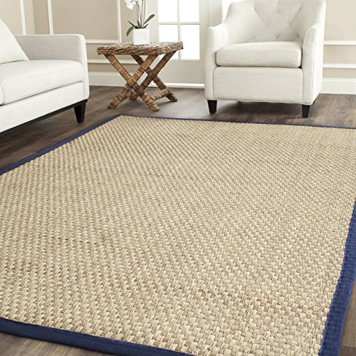 Safavieh Natural Fiber Collection NF114E Basketweave Natural and Blue Summer Seagrass Area Rug (3' x 5')