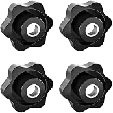 Aifeier ET 4 Pcs 1/4"-20 Inch Knob Black Nylon Screw-On Type Thru | Threaded Knob Nuts 6-Star Shape Hand Tighten Clamping Knobs (0.25"/6.35mm)
