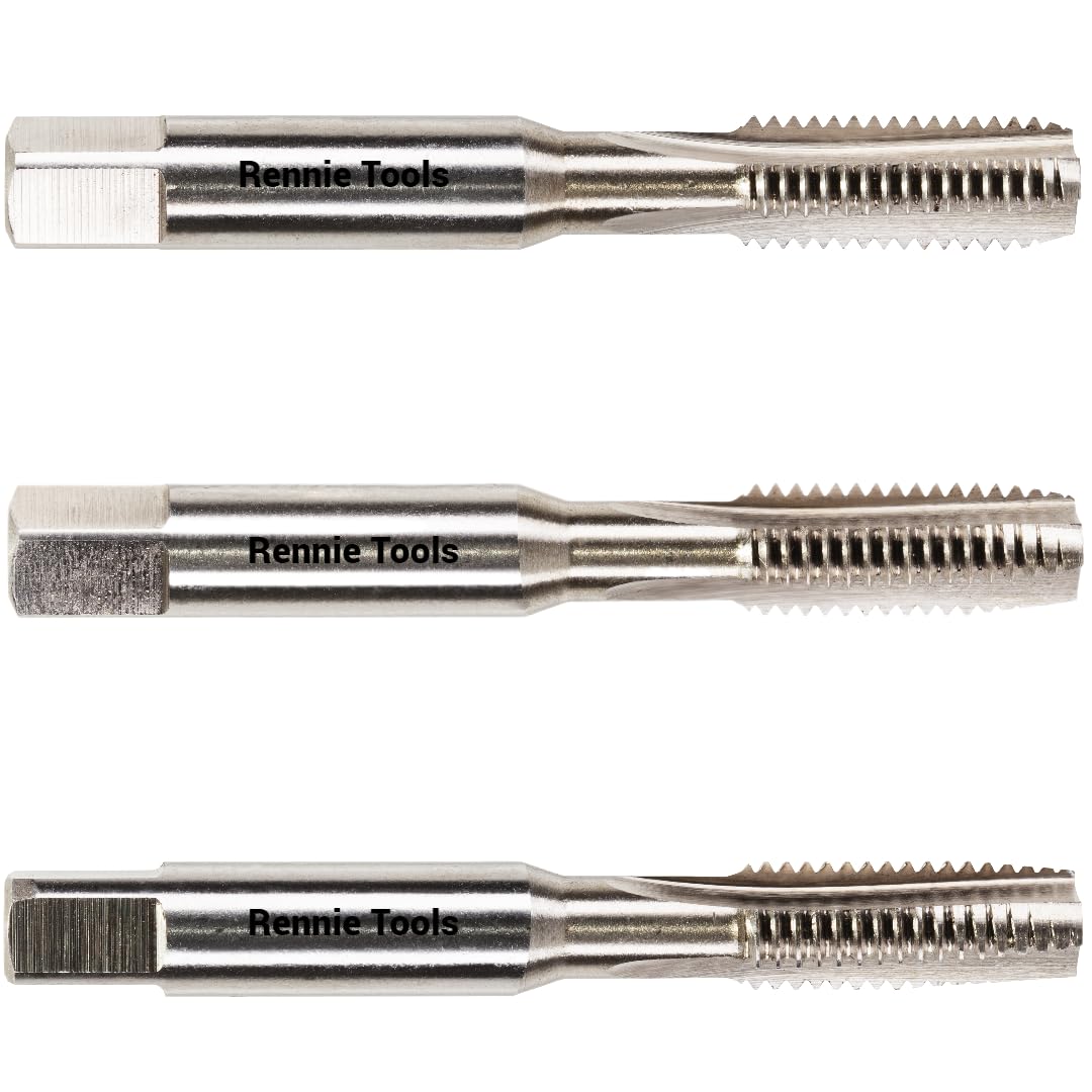 Rennie Tools - M10 x 1.5 HSS Metric Hand Tap Set. Includes 3 Pieces - 1st, 2nd & 3rd Cut (Taper Tap, Middle Tap, Bottom Tap (Plug Tap)) High Speed Steel for Threading Holes. 10mm Metric Tap Set